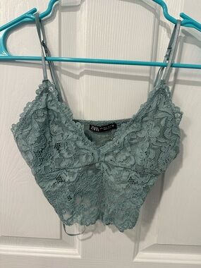 Zara Mint Lace Camisole with Floral Appliqué